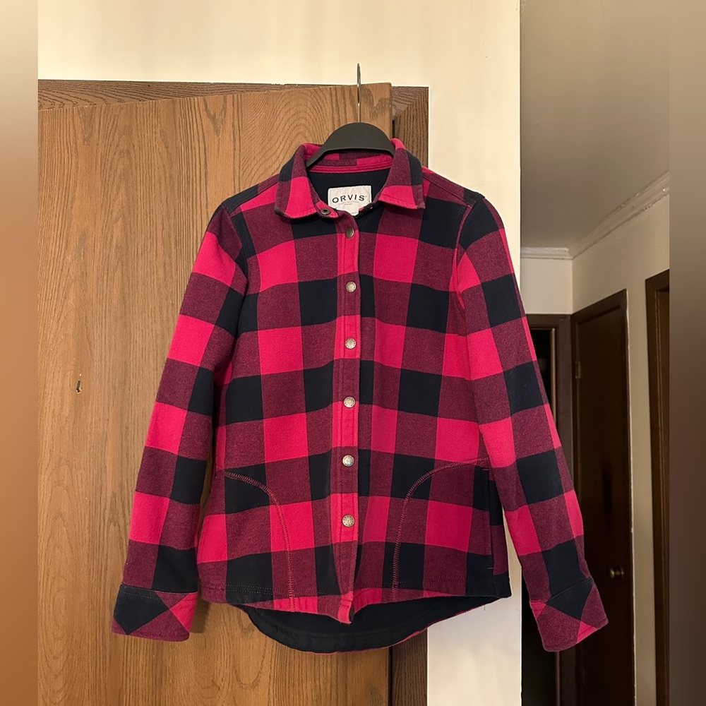 NWOT. Never worn Orvis pink/blue Buffalo flannel plaid shirt
